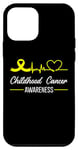 Coque pour iPhone 12 mini Ruban jaune pour sensibilisation au cancer de l'enfance Love Heartbeat