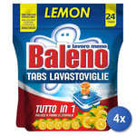 4x Baleno Tabs Lave-Vaisselle 24 Pièces Tous Au One Citron Made IN Italy