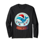 Blue Whale Santa Hat Christmas Snowball Xmas Festive Holiday Long Sleeve T-Shirt