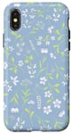 Coque pour iPhone X/XS Bleu délicat motif floral Cottagecore Esthétique