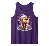 Christmas Highland Cow Purple Thistles Cow Lovers Women Kids Tank Top