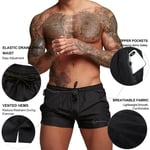 (Black L)Men Gym Shorts Sweat Absorbing Quick Dry Workout Shorts AS