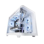 MARSGAMING MC-FUSIONM, Boîtier Gaming Micro-ATX, Fenêtre Latérale et Façade Verre Trempé Courbé Continu, Mini-Tour PC Double Chambre, Support Refroidissement Liquide, Espace Interne Optimisé, Blanc