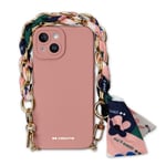 case&me Coque Foulard pour iPhone 14 Plus/15 Plus, Souple, Protection Appareil Photo, Coque avec dragonne, Coque Tendance, Rose