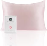 Taie d'oreiller en Soie pour Oreiller 100% Soie 22 Mommes Certifiée Oeko-TEX® Bienfaits Cheveux et Peau Anti Âge, Anti Acarien (40x60cm, Pink)