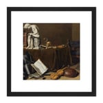 Pieter Claesz Vanitas Still Life With The Spinario 8X8 Inch Square Wooden Framed Wall Art Print Picture with Mount