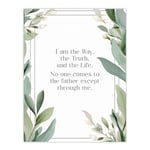 Artery8 The Way The Truth The Life Green Bible Quote New Testament Jesus Christ Christian Faith God Revelations Flowers Artwork Large Wall Art Poster Print Thick Paper 18X24 Inch