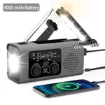 Radio LED solaire portable avec éclairage,éclairage de secours,radio de camping en plein air,USB,4000 mAh - Type 4000 mAh Black