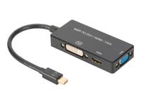 Assmann - Videokort - Mini Displayport Hane Till Hdmi, Dvi-D, 15 Pin D-Sub (Db-15) Hona - 20 Cm - Trippelskärmad - Svart - Formpressad, Stöd För 4K