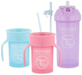 Twistshake Ensemble de Tasses à bec pour Bébé -3 Pièces|2 Gobelets 360-1 Gobelet avec Paille | Comprend 2 Pailles Supplémentaires et un Joint étanche | Gobelet D'entraînement | Sans BPA | Rose Bleu