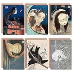 Artery8 Katsushika Hokusai Japanese Skull Sword Ghost Demoness Mansion Fine Art Greeting Card Pack of 6