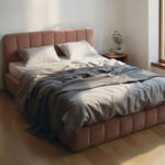 Lit coffre matelassé avec tête de lit rembourrée en velours rose poudré 140x190 - LT82001