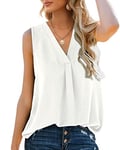 Aokosor Tops for Women Vests Ladies Summer Tops V Neck Sleeveless Loose Chiffon Tank White Size 14-16