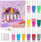 Kids Nail Polish Set, 12 Rainbow Colors Nail Polish Gifts Set Non-Toxic Peel-Of