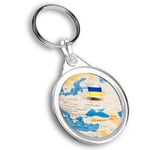 Keyring Circle - World Map Ukraine Flag Kiev Travel  #46472