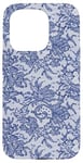 Coque pour iPhone 15 Pro Dentelle bleue vintage avec fleurs