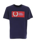 Fred Perry Mens Box Logo Navy Blue Sportswear T-Shirt - Size X-Small