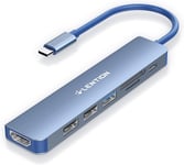 USB C avec Charge PD 100W HDMI 4K Lecteur de Carte SD/Micro SD USB 3.0 Adaptateur Compatible 2023-2016 MacBook Pro/Mac Air M1/M2 Chromebook iPad Plus d'appareils de Type C(CE18 Bleu)