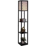 Homcom - Lampadaire étagère lampe étagère 26L x 26l x 160H cm 3 étagères 4 niveaux mdf noir motif nid d'abeille