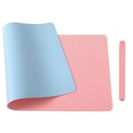 Morain Leather Desk Mouse Pad,Non-Slip PU Leather Office Desk Mat,Waterproof Laptop Desk Pad for Office and Home(Light Blue/Pink, 70x35cm)