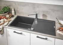 GROHE Kitchen Set of Eurosmart Cosmopolitan Tap & K500 Sink – (Granite Gray Quartz Composite Kitchen Sink with Drainer 1 Bowl 48x44x20 cm Overall 100x50 cm, Chrome Kitchen Tap Size 207mm Tails 3/8")