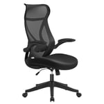 SONGMICS Chaise de Bureau, Fauteuil, Dossier Ergonomique, Réglable en Hauteur, Accoudoirs Rabattables, Pivotantant avec Appui-tête, Capacité de 150 kg, Noir d'encre OBN088B01