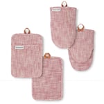 Kitchen Aid Chambray Pot Holder + Mini Mitt Set Red Heat Resistant Pack 4 Pcs