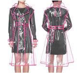 Manteau De Pluie À Capuche Avec Ceinture Pour Homme Et Femme,Veste Longue En Plastique Transparent,Imperméable,À La Mode