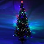 WeRChristmas 7 ft Green Pre-Lit Multi-Colour Fibre Optic Christmas Tree with Red/ Green/ Blue LED Cone and Star Topper