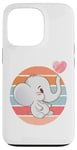 Coque pour iPhone 13 Pro Éléphant blanc dessin animé mignon attachant animal de coeur