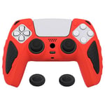 PlayVital Knight Edition Passion Red & Black Two Tone Anti-Slip Silicone Cover Skin for ps5 Controller, Soft Rubber Case for ps5 Wireless Controller with Thumb Grip Caps