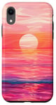 Coque pour iPhone XR Coque de téléphone motif géométrique abstrait plage et océan coucher de soleil rose