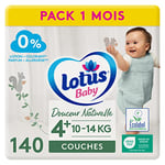 Lotus Baby Douceur Naturelle Couches 10 14 kg Pack 1 Mois, Blanc, Taille 4+ (140 Unité)