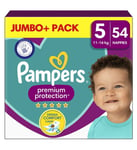 Pampers Premium Protection Size 5, 54 Nappies, 11kg - 16kg, Jumbo+ Pack