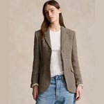 Linen-Blend Herringbone Hacking Blazer - Brown/Cream Herringbone