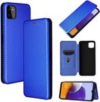 Compatible Avec Coque Samsung Galaxy A22 4g, Mince Flip Fibre De Carbone [Test De Chute] Antichoc Stand Fente Avec Carte, Protecteur D'écran En Verre Trempé*2-Bleu