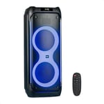 Ibiza - COLUMBA1200 - Enceinte, baffle puissant de 2x10”/25cm sur batterie rechargeable - Bluetooth, Micro-SD, USB, Aux, 2 MIC IN, 1 GT IN - TWS - LED infini multicolore - Poignée et roulettes