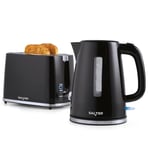 Salter COMBO-9133 Deco Kettle and Toaster Set – Rapid Boil 3 kW Kettle With Removable Limescale Filter, 2-Slice Wide Slot Electric Toaster, Crumb Tray, Self-Centring, Water Level Indicator, Black