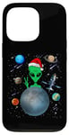 Coque pour iPhone 13 Pro Christmas Alien Santa Peace Hand In Space Santa Hat Xmas