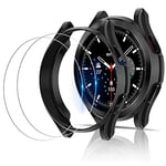 Miimall [2+2 Pack for Samsung Galaxy Watch 4 Classic 42mm 46mm Case with Tempered Glass Screen Protector, Soft TPU Protective Frame Shockproof Protective Shell Cover for Galaxy Watch 4 Classic-Black