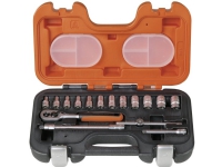 BAHCO 1/4 hylsnyckelsats, 16 stycken12 hylsor 4-13mm skiftnyckel, förlängare, t-nyckel