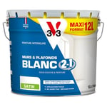 V33 Peinture blanche mur et plafond satinée, BLANC 2 EN 1, 12L