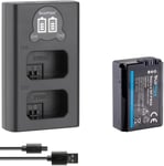 Batterie de rechange pour Sony NP-FW50 [1080 mAh] + Mini chargeur LCD double pour Alpha 7 7II 7R 7S II 6300 6500 / NEX-7 NEX-F3 / DSC RX10 IV // ZV-E10