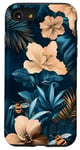 Coque pour iPhone SE (2020) / 7 / 8 Bleu Art Déco Tropical Vintage Abeille Floral Motif