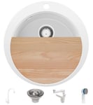 Evier Cuisine Blanc 53x53cm + Kit de Vidage + Robinet + Accessoires, Evier au meuble 50cm  Pise Max Top de Primagran