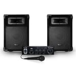 2 enceintes passives 8"/20cm 2x180W 2 voies + Ampli Karaoké Hifi 100W USB/BT + MIC