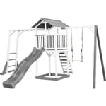 AXI - Beach Tower Aire de Jeux avec Toboggan en gris, Cadre d'escalade, Balançoire & Bac à Sable Grande Maison enfant extérieur en gris & blanc