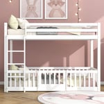 lit superposé 200x90cm lit enfant avec escalier petites portes et barrière cadre de lit en bois barres antichute lit loft,blanc