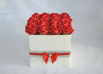 Artificial Valentines Mothers dayFlowers Red Roses in Square box - 18.5x18.5cm. 