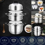 Steam Pots with Lid 2-tier Multipurpose Stainless Steel Steaming Pot Cookware